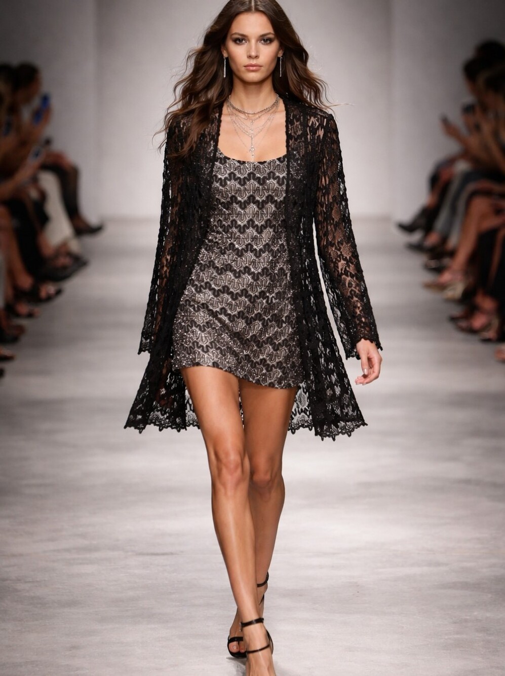 Lillie Rubin Sheer Black Lace Open-Front Cardigan